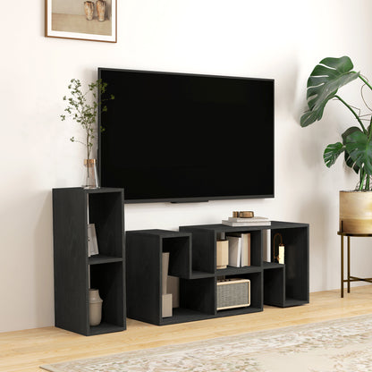 Mobile TV 75" Modular with 2 L-Shaped Shelves and Rectangular Shelf, Modern Chipboard TV Stand for Living Room, 134-180x30.5x44 cm, Black