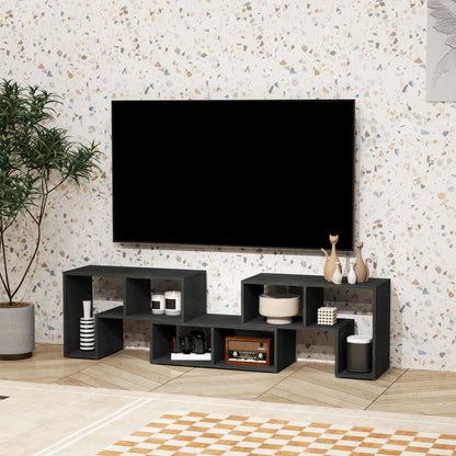 Mobile TV 75" Modular with 2 L-Shaped Shelves and Rectangular Shelf, Modern Chipboard TV Stand for Living Room, 134-180x30.5x44 cm, Black