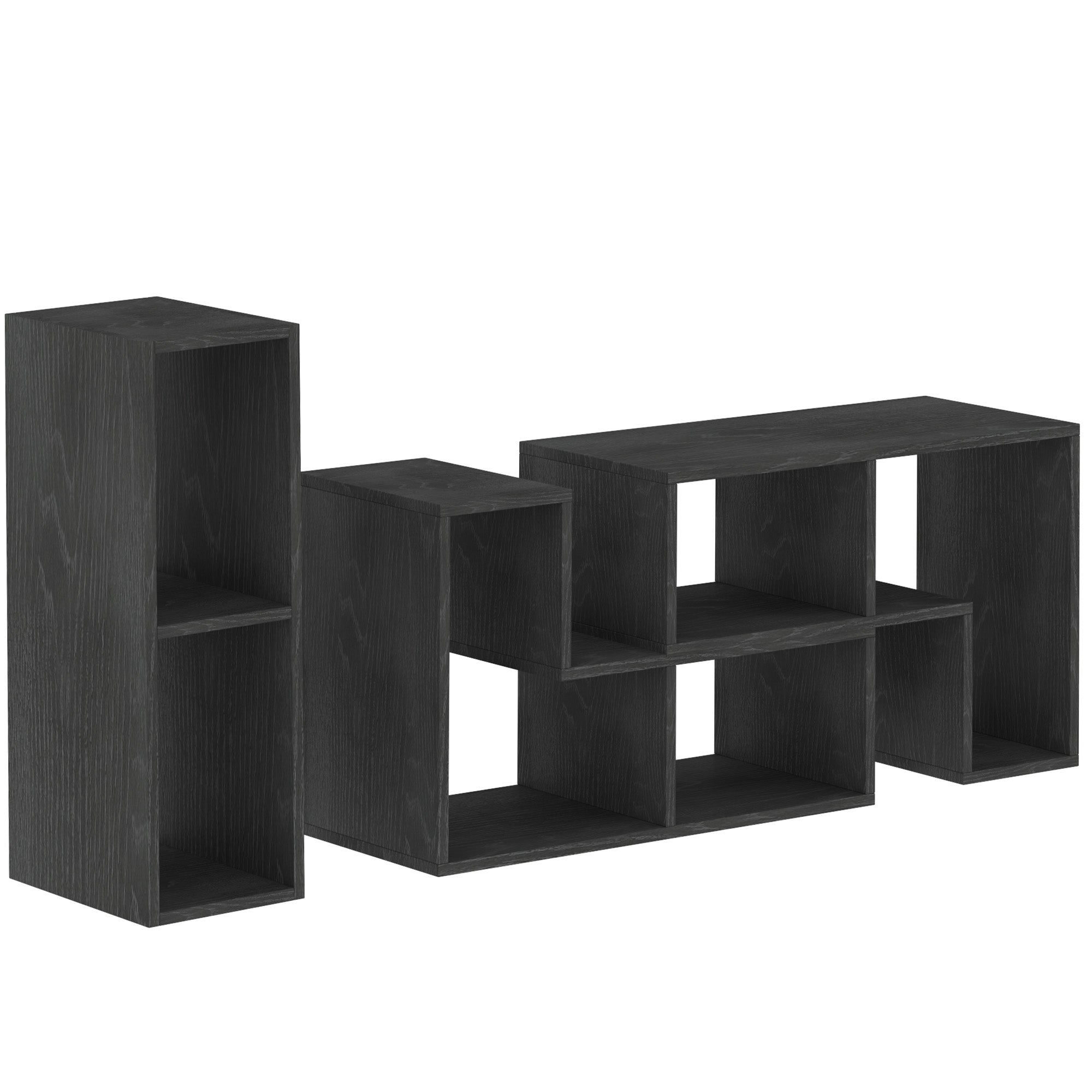 Mobile TV 75" Modular with 2 L-Shaped Shelves and Rectangular Shelf, Modern Chipboard TV Stand for Living Room, 134-180x30.5x44 cm, Black