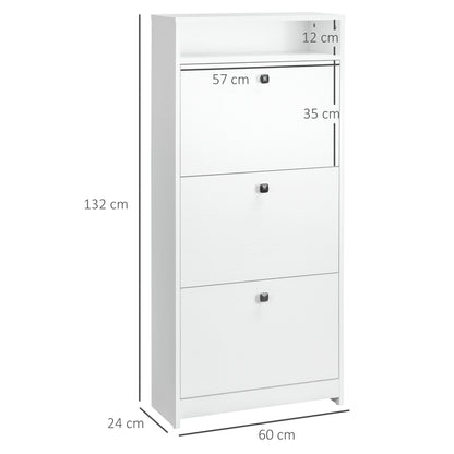 Shoe Cabinet 3 Flip Compartments (18 Pairs of Shoes) and 1 Storage Shelf Chipboard Wood White 60x24x132cm