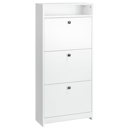 Shoe Cabinet 3 Flip Compartments (18 Pairs of Shoes) and 1 Storage Shelf Chipboard Wood White 60x24x132cm