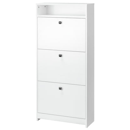 Shoe Cabinet 3 Flip Compartments (18 Pairs of Shoes) and 1 Storage Shelf Chipboard Wood White 60x24x132cm
