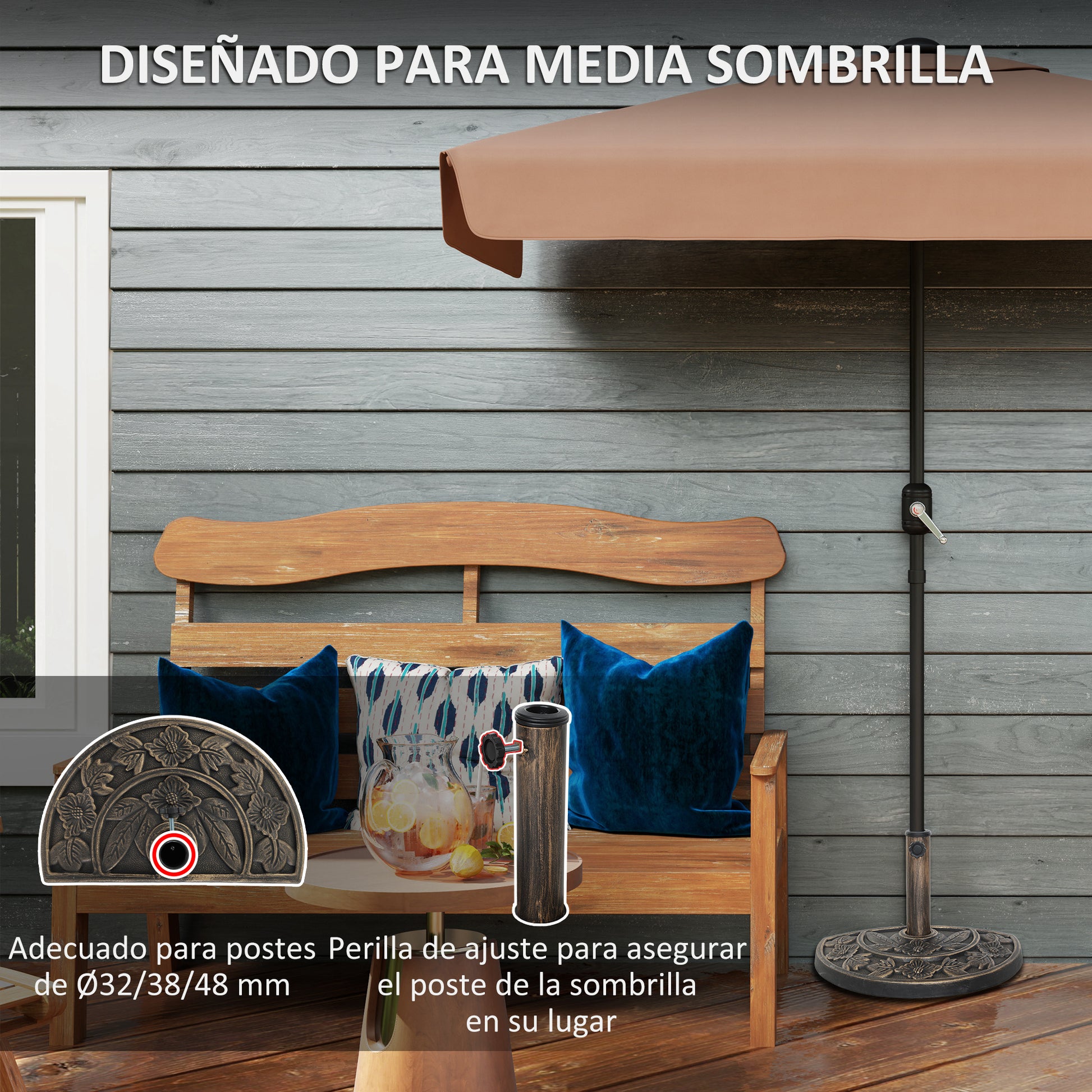 Semi-Circular Umbrella Base Umbrella Stand with Cement Filling Weight 9.5 kg for Garden Patio Bronze