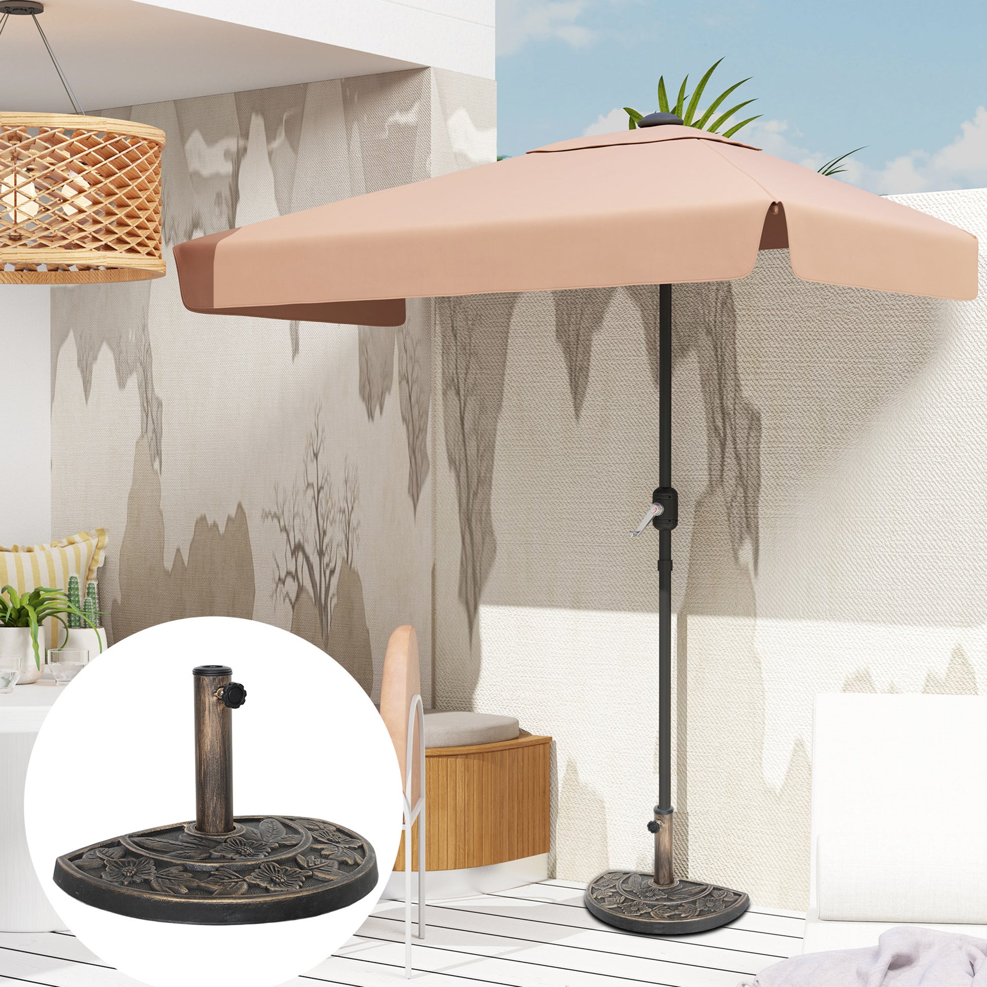 Semi-Circular Umbrella Base Umbrella Stand with Cement Filling Weight 9.5 kg for Garden Patio Bronze