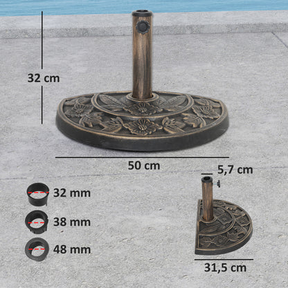 Semi-Circular Umbrella Base Umbrella Stand with Cement Filling Weight 9.5 kg for Garden Patio Bronze