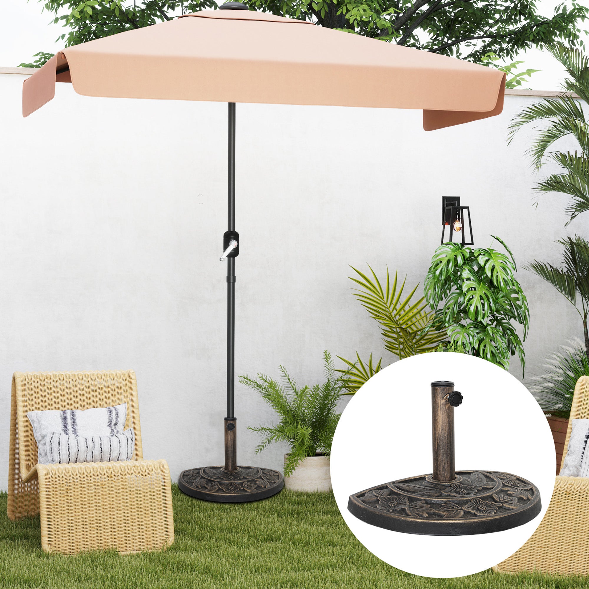 Semi-Circular Umbrella Base Umbrella Stand with Cement Filling Weight 9.5 kg for Garden Patio Bronze