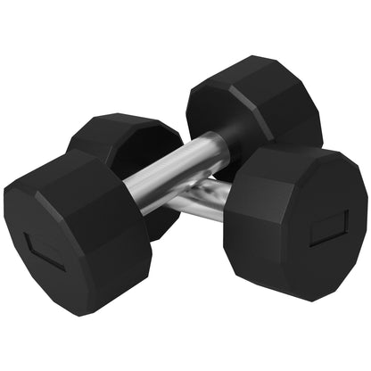 SPORTNOW Set of 2 12-Sided Dumbbells 2x8 kg in Metal and Rubber, Gym Dumbbells Set with Non-Slip Grip, 26x12x12 cm, Black