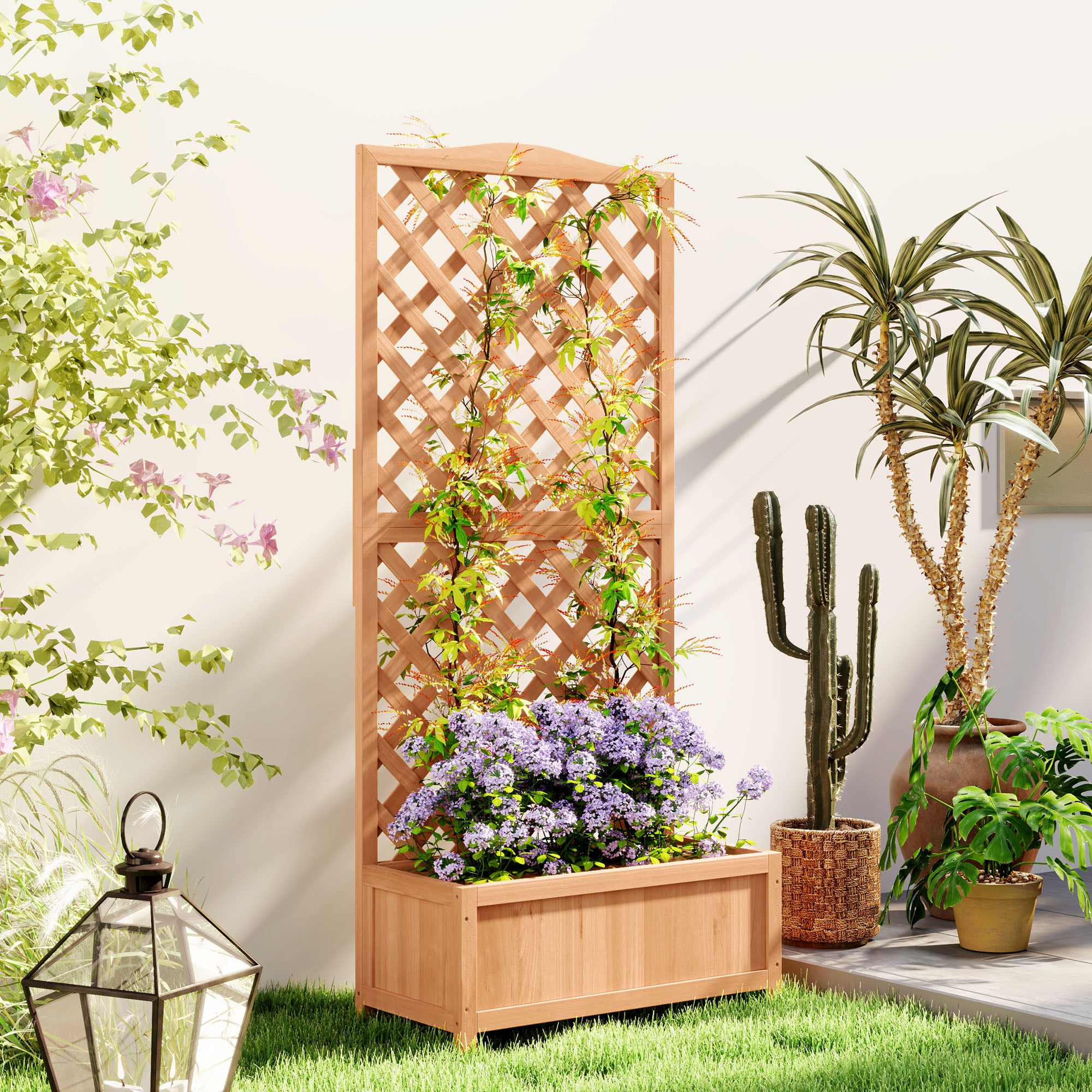 Raised Garden Bed with Trellis, Outdoor Planter with Trellis for Climbing Plants in Fir Wood, for Flowers and Vegetables, for Garden and Balcony, 76x36x170 cm, Brown