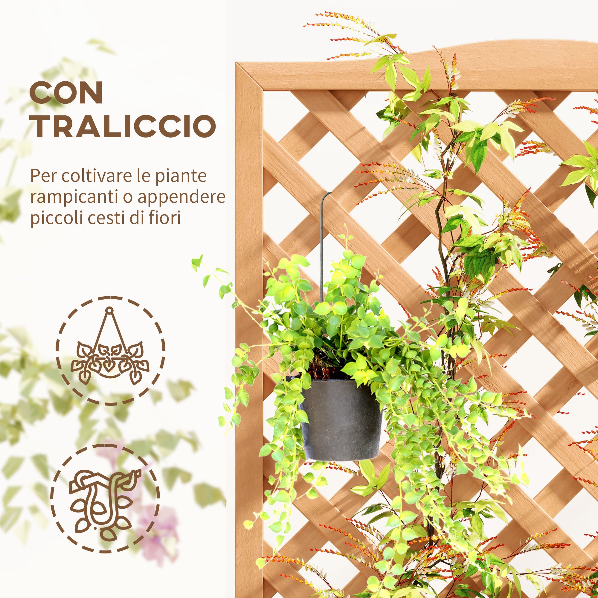 Raised Garden Bed with Trellis, Outdoor Planter with Trellis for Climbing Plants in Fir Wood, for Flowers and Vegetables, for Garden and Balcony, 76x36x170 cm, Brown