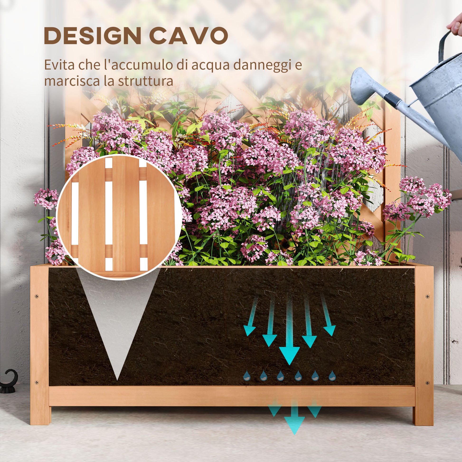 Raised Garden Bed with Trellis, Outdoor Planter with Trellis for Climbing Plants in Fir Wood, for Flowers and Vegetables, for Garden and Balcony, 76x36x170 cm, Brown