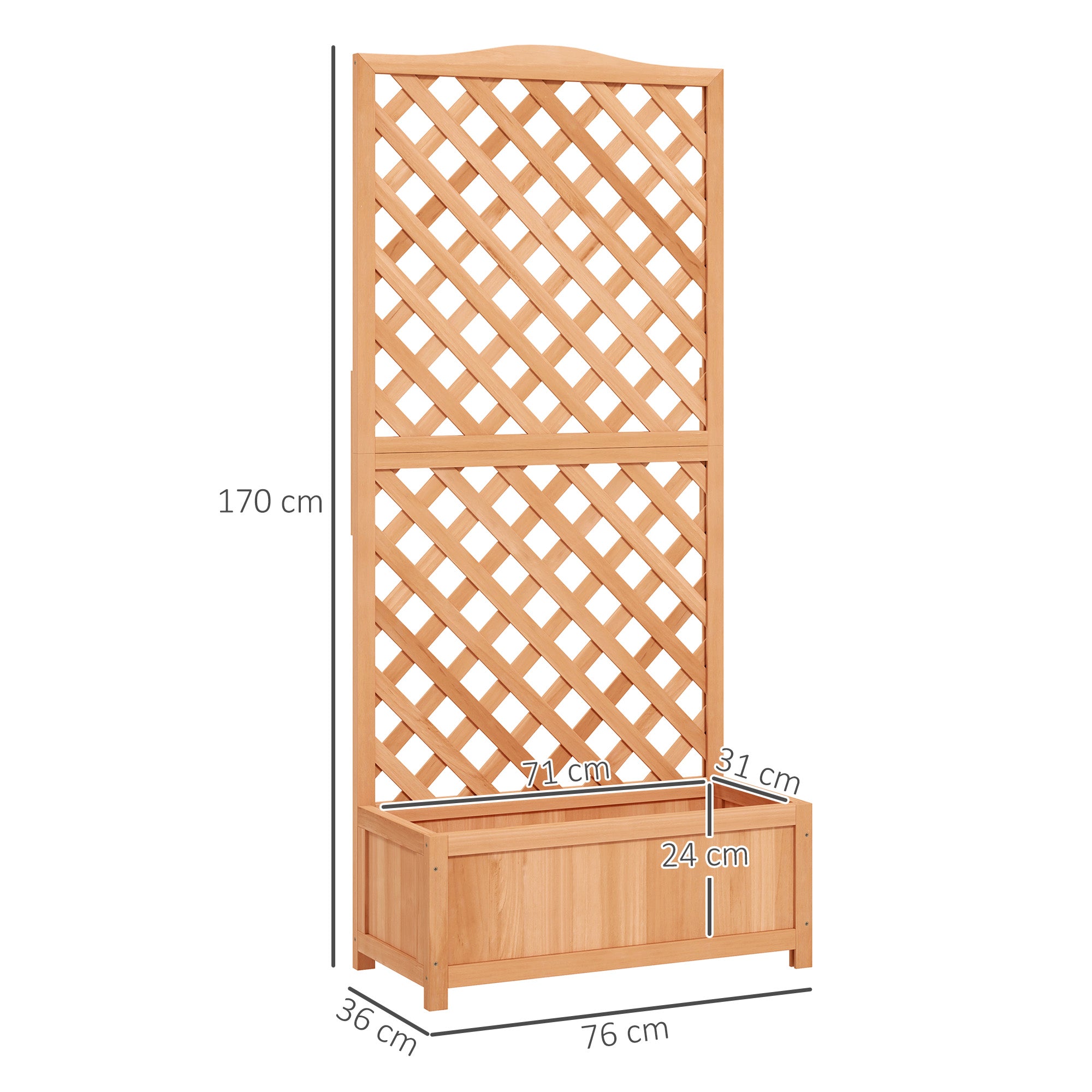 Raised Garden Bed with Trellis, Outdoor Planter with Trellis for Climbing Plants in Fir Wood, for Flowers and Vegetables, for Garden and Balcony, 76x36x170 cm, Brown