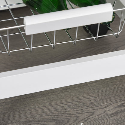 Kitchen Trolley with Wheels, Serving Cart, 4 Metal Baskets + Drawer, Kitchen Trolley, Pine Wood Frame, Small Space, Kitchen, Bathroom, Living Room, Office, White