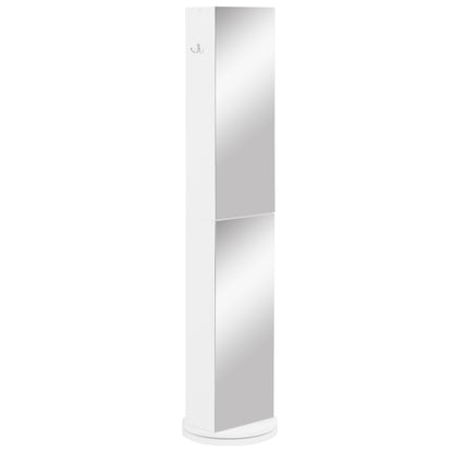 Swivel Bathroom Column Cabinet Bathroom Storage Column with Mirror - 6 Shelves - 36 x 36 x 171 cm White