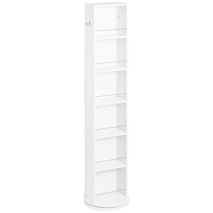 Swivel Bathroom Column Cabinet Bathroom Storage Column with Mirror - 6 Shelves - 36 x 36 x 171 cm White