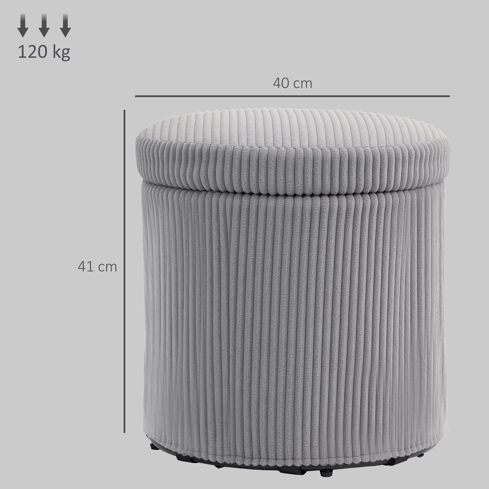 Round Storage Ottoman Upholstered in Velvet Padded Seat Removable Lid for Hallway Bedroom Living Room Ø40x41 cm Light Gray