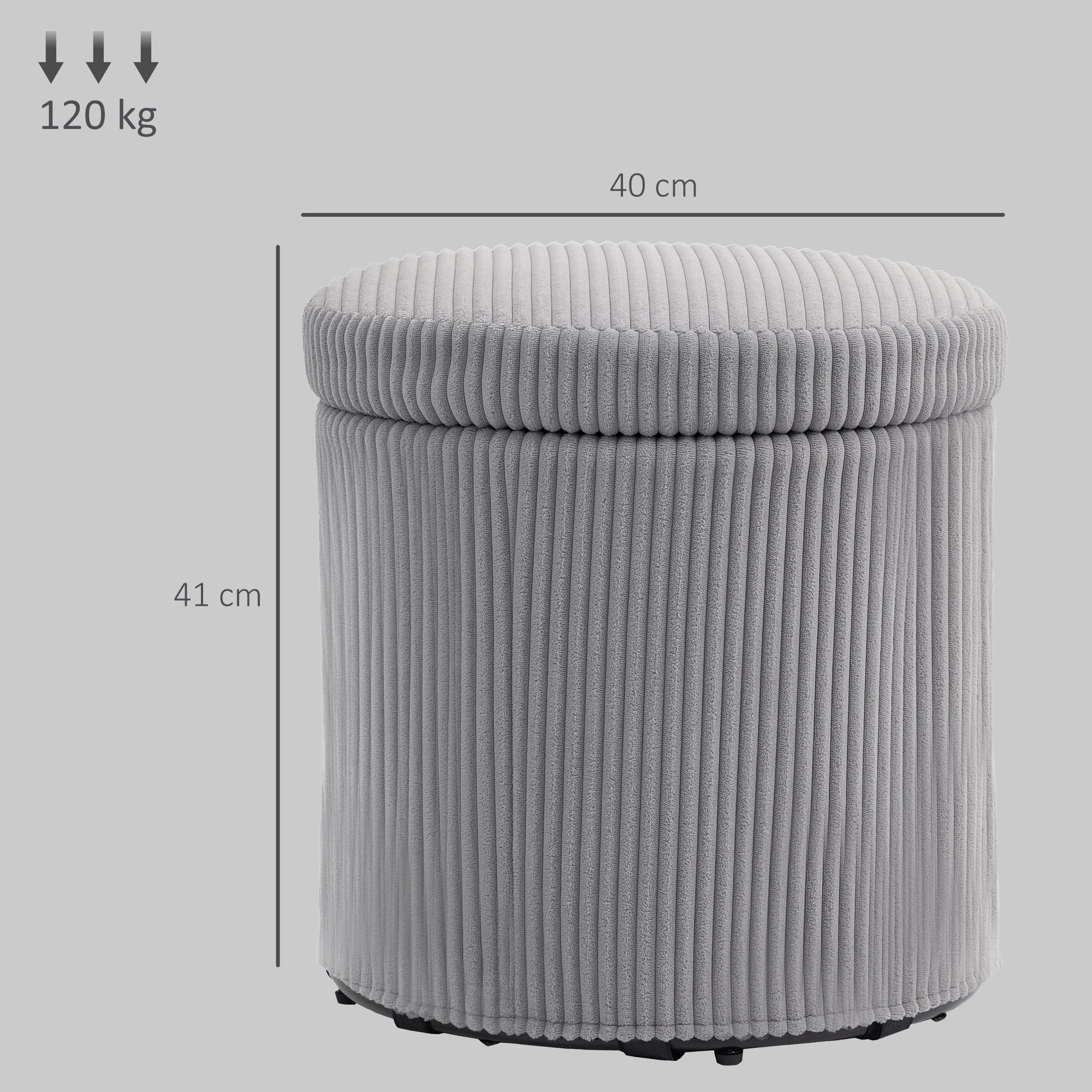 Round Storage Ottoman Upholstered in Velvet Padded Seat Removable Lid for Hallway Bedroom Living Room Ø40x41 cm Light Gray