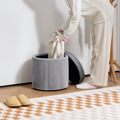 Round Storage Ottoman Upholstered in Velvet Padded Seat Removable Lid for Hallway Bedroom Living Room Ø40x41 cm Light Gray