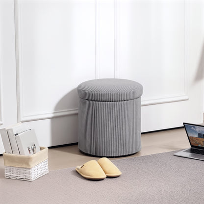 Round Storage Ottoman Upholstered in Velvet Padded Seat Removable Lid for Hallway Bedroom Living Room Ø40x41 cm Light Gray