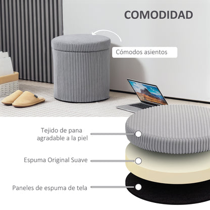 Round Storage Ottoman Upholstered in Velvet Padded Seat Removable Lid for Hallway Bedroom Living Room Ø40x41 cm Light Gray
