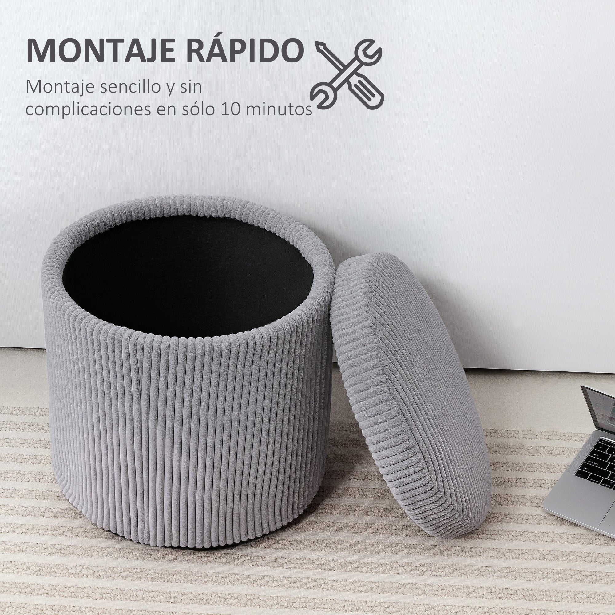 Round Storage Ottoman Upholstered in Velvet Padded Seat Removable Lid for Hallway Bedroom Living Room Ø40x41 cm Light Gray
