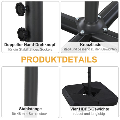 Umbrella Stand 4-piece Fillable Umbrella Base 15kg / 18 kg with Water or Sand Umbrella Weight for Cantilever Umbrella Ground Cross Umbrella Holder Cantilever Umbrella Stand Plastic Black