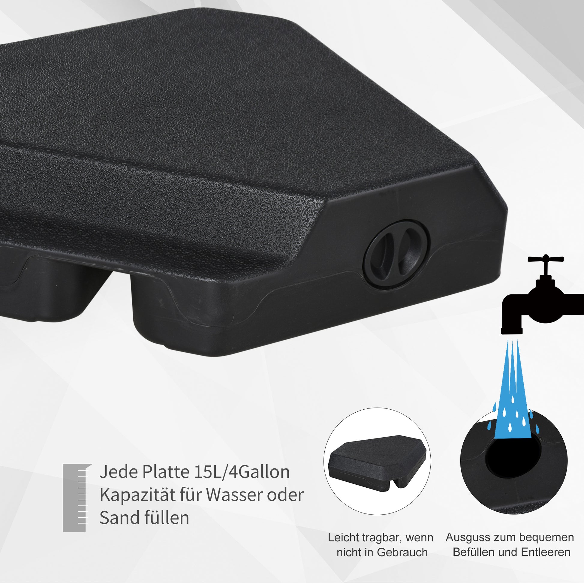 Umbrella Stand 4-piece Fillable Umbrella Base 15kg / 18 kg with Water or Sand Umbrella Weight for Cantilever Umbrella Ground Cross Umbrella Holder Cantilever Umbrella Stand Plastic Black