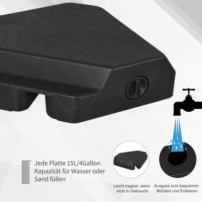 Umbrella Stand 4-piece Fillable Umbrella Base 15kg / 18 kg with Water or Sand Umbrella Weight for Cantilever Umbrella Ground Cross Umbrella Holder Cantilever Umbrella Stand Plastic Black