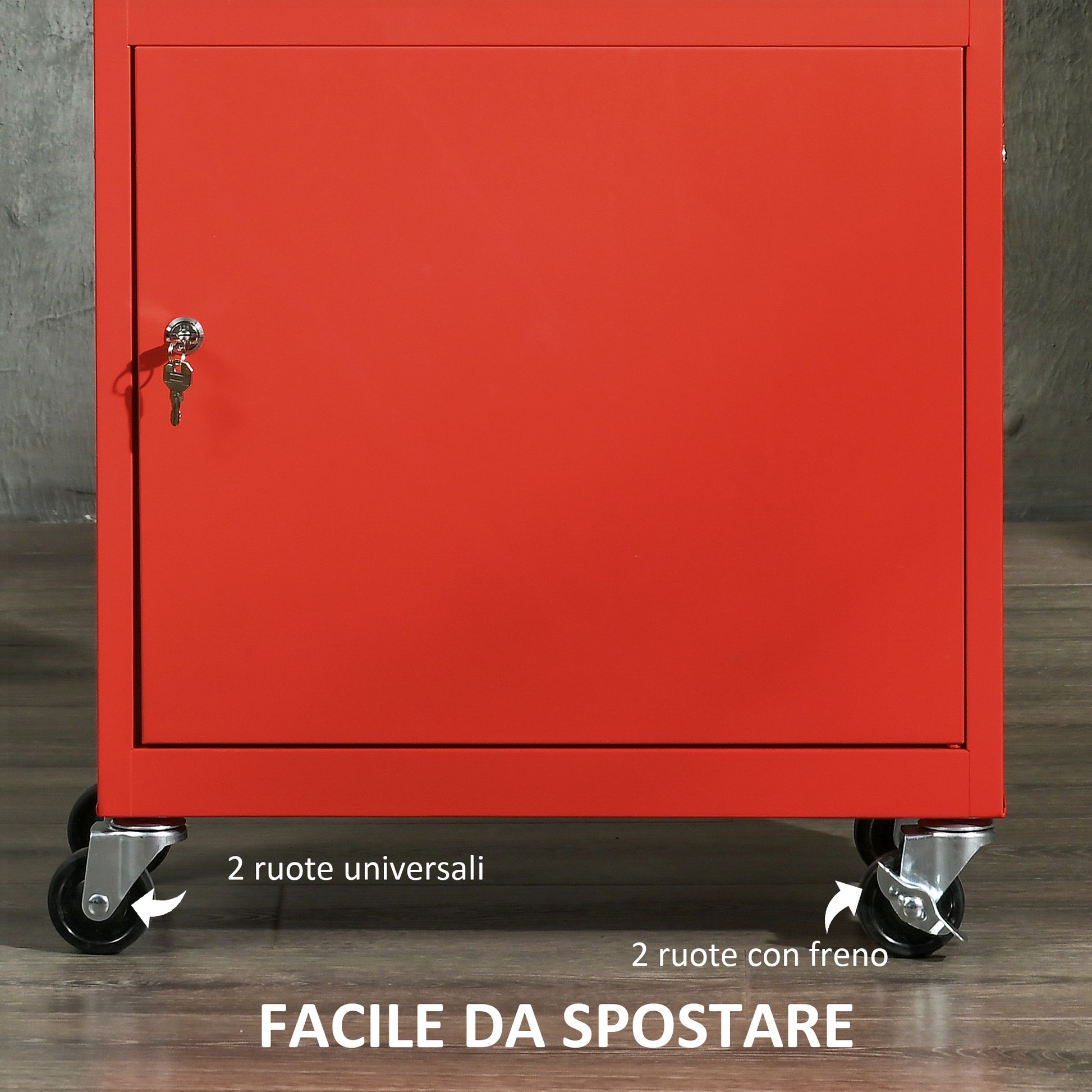2-in-1 Tool Cart with Removable Tool Box, Cabinet with Key, and 4 Total Steel Drawers, Red