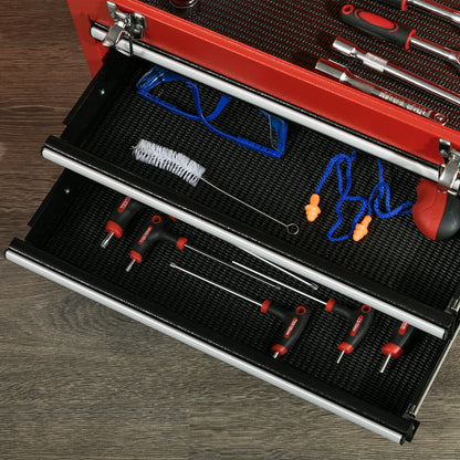 2-in-1 Tool Cart with Removable Tool Box, Cabinet with Key, and 4 Total Steel Drawers, Red