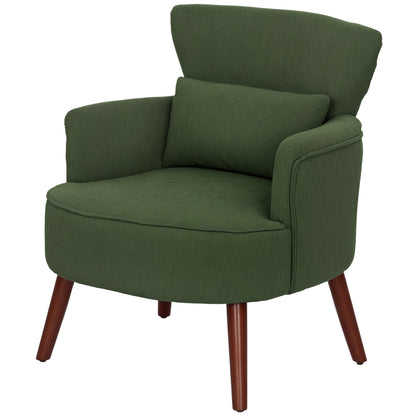 Modern Upholstered Armchair with Lumbar Pillow and Thick Seat, Velvet Armchair with Backrest and Rubberwood Legs for Living Room and Bedroom, Green