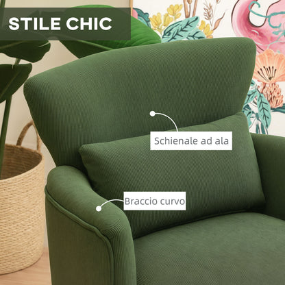 Modern Upholstered Armchair with Lumbar Pillow and Thick Seat, Velvet Armchair with Backrest and Rubberwood Legs for Living Room and Bedroom, Green