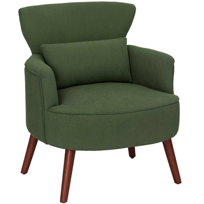 Modern Upholstered Armchair with Lumbar Pillow and Thick Seat, Velvet Armchair with Backrest and Rubberwood Legs for Living Room and Bedroom, Green