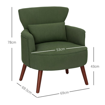 Modern Upholstered Armchair with Lumbar Pillow and Thick Seat, Velvet Armchair with Backrest and Rubberwood Legs for Living Room and Bedroom, Green
