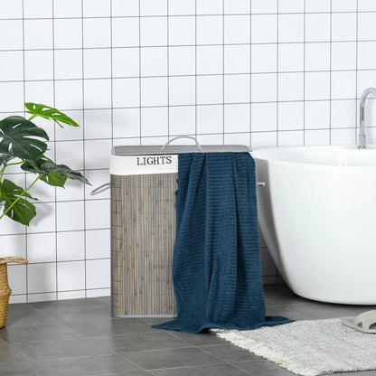 Bamboo Slim Laundry Basket with Lid 100L Laundry Collector with Handles, 2 Removable Laundry Bags, Laundry Baskets Laundry Box for Laundry Room, Bedroom, Bathroom Gray