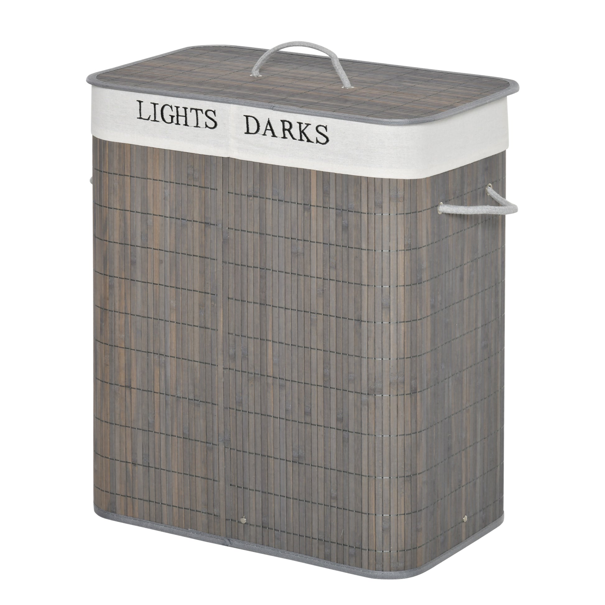 Bamboo Slim Laundry Basket with Lid 100L Laundry Collector with Handles, 2 Removable Laundry Bags, Laundry Baskets Laundry Box for Laundry Room, Bedroom, Bathroom Gray