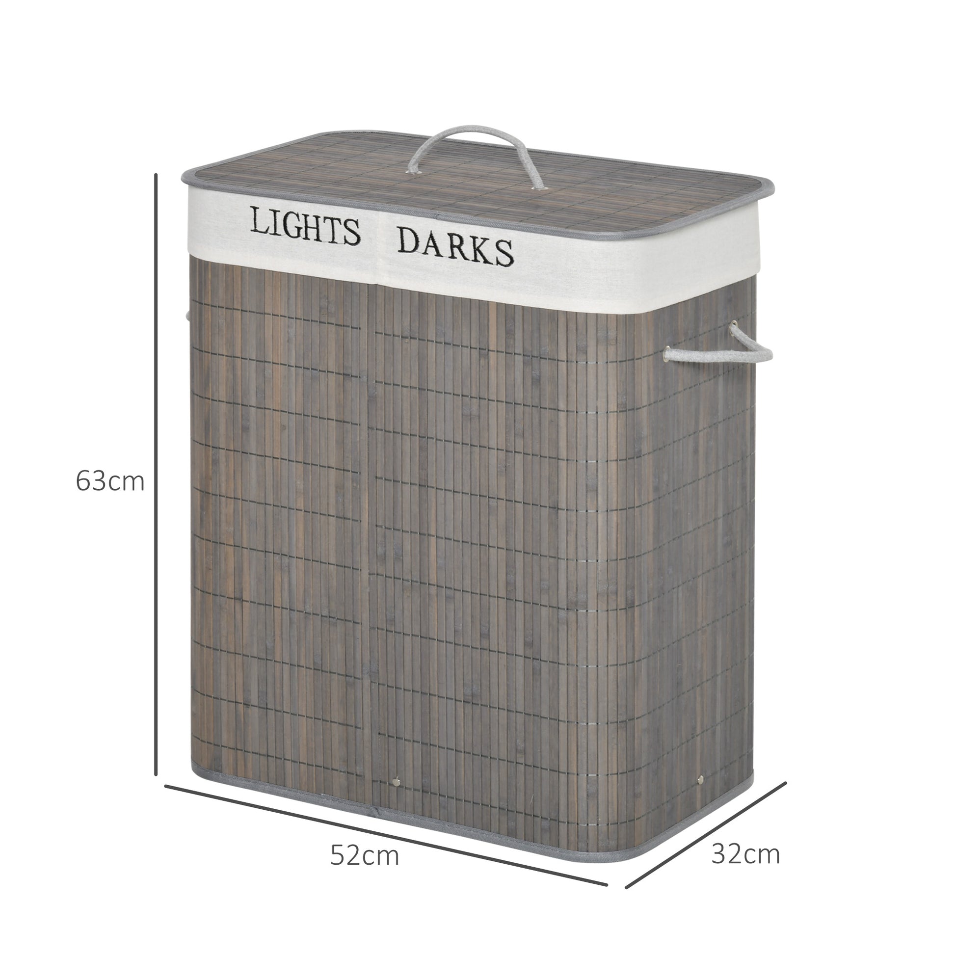 Bamboo Slim Laundry Basket with Lid 100L Laundry Collector with Handles, 2 Removable Laundry Bags, Laundry Baskets Laundry Box for Laundry Room, Bedroom, Bathroom Gray