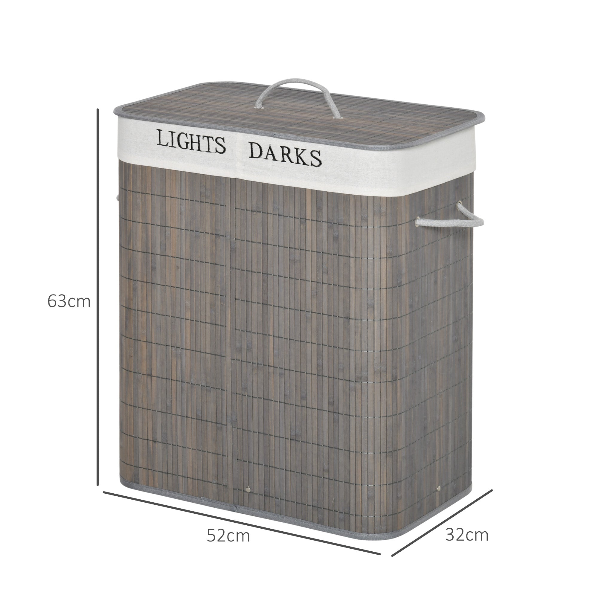 Bamboo Slim Laundry Basket with Lid 100L Laundry Collector with Handles, 2 Removable Laundry Bags, Laundry Baskets Laundry Box for Laundry Room, Bedroom, Bathroom Gray