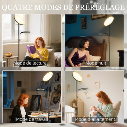 42W LED Floor Lamp dimmable 2700K-6500K floor lamps for living room with 4 colors continuous variation, 4 scene modes, remote and touch control, memory function, black