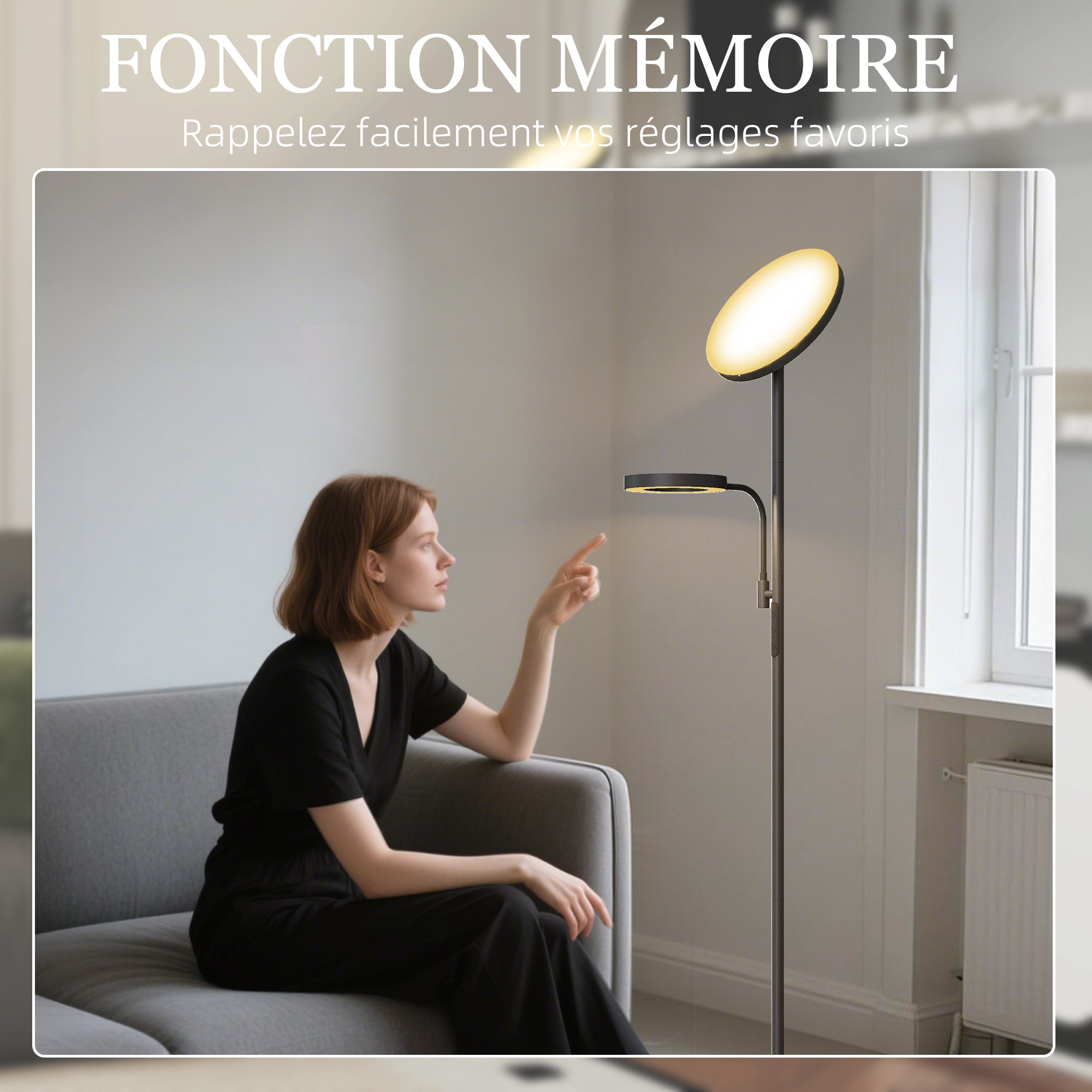 42W LED Floor Lamp dimmable 2700K-6500K floor lamps for living room with 4 colors continuous variation, 4 scene modes, remote and touch control, memory function, black
