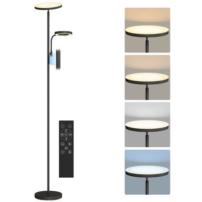 42W LED Floor Lamp dimmable 2700K-6500K floor lamps for living room with 4 colors continuous variation, 4 scene modes, remote and touch control, memory function, black