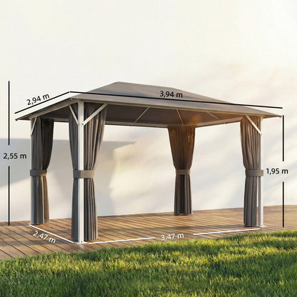 Gazebo approx. 4 x 3 m Waterproof, Sturdy & Winter-Resistant Garden Pavilion with Mosquito Net, 4 Side Panels, Vent & Drain Holes, UV50+ Party Tent — Dark Gray