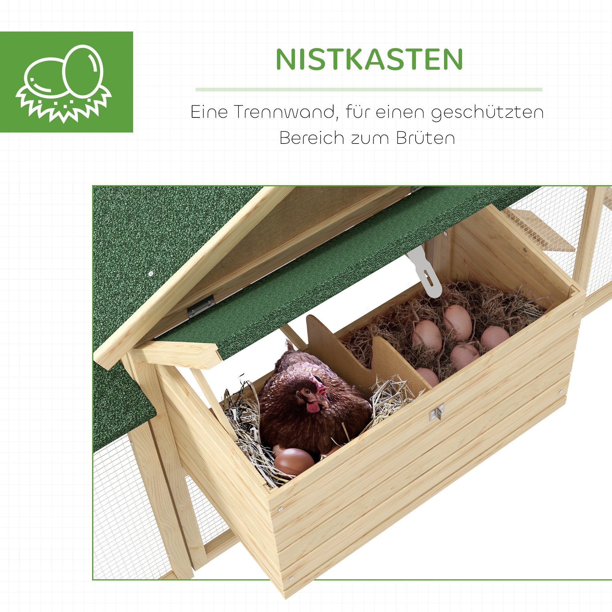 Chicken Coop 204 x 85 x 93 cm Chicken Run with Nesting Box Outdoor Run Chicken House made of Wood with Perches Waterproof Paint, for 2-4 Chickens Natural Wood