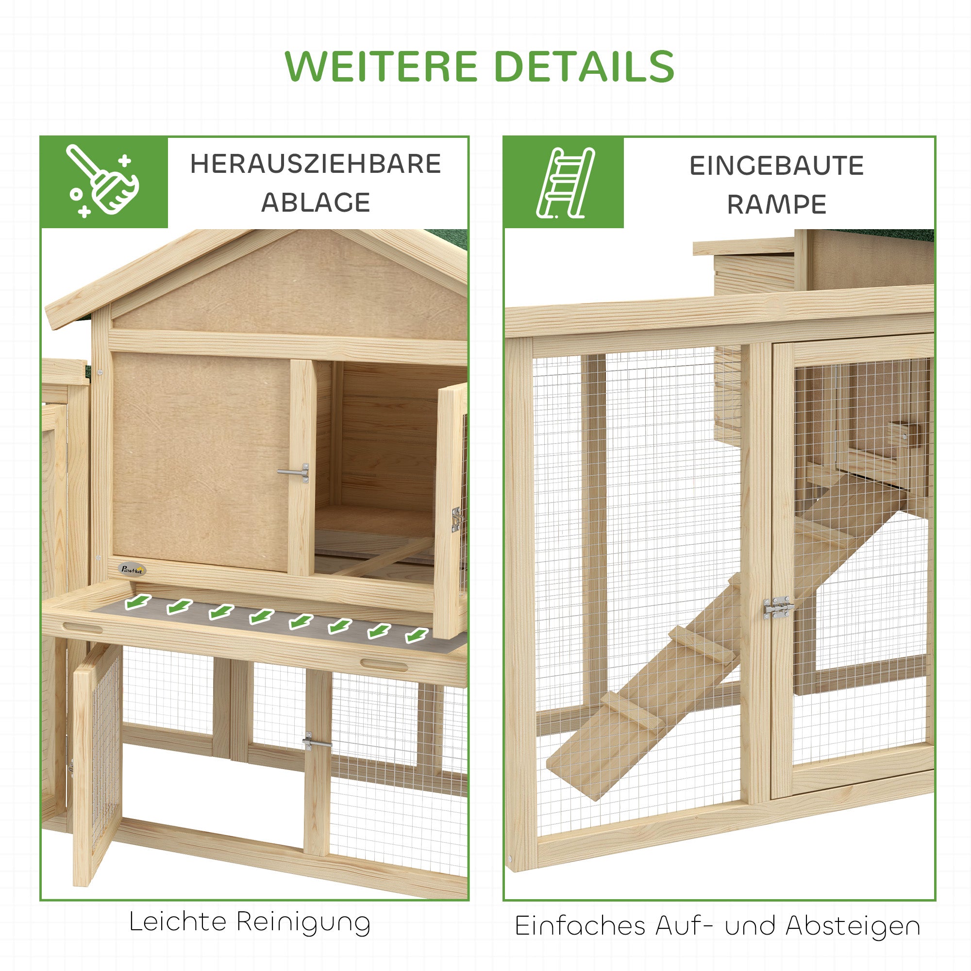 Chicken Coop 204 x 85 x 93 cm Chicken Run with Nesting Box Outdoor Run Chicken House made of Wood with Perches Waterproof Paint, for 2-4 Chickens Natural Wood