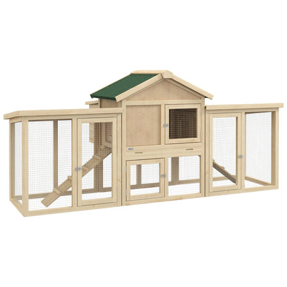 Chicken Coop 204 x 85 x 93 cm Chicken Run with Nesting Box Outdoor Run Chicken House made of Wood with Perches Waterproof Paint, for 2-4 Chickens Natural Wood