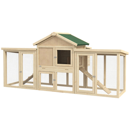 Chicken Coop 204 x 85 x 93 cm Chicken Run with Nesting Box Outdoor Run Chicken House made of Wood with Perches Waterproof Paint, for 2-4 Chickens Natural Wood