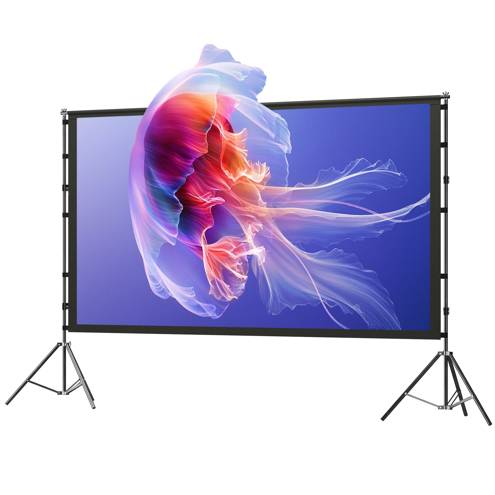 100" 16:9 4K/8K Projection Screen with Dual Foldable Tripods — Portable Double-Sided, 160° Wide-Angle, Indoor/Outdoor, White