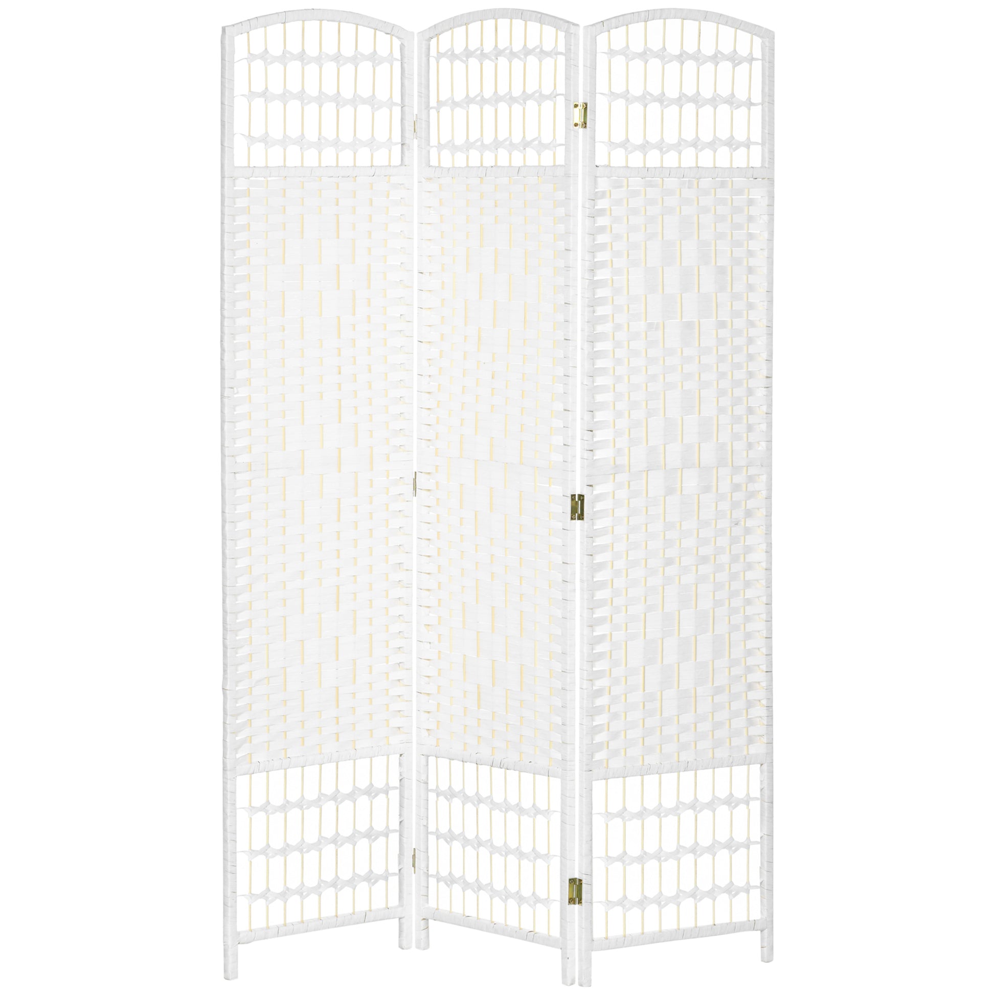 3-Panel Room Divider Screen 120x170 cm Folding Room Partition with Paper Rope and Wood Frame Decoration for Bedroom Living Room White