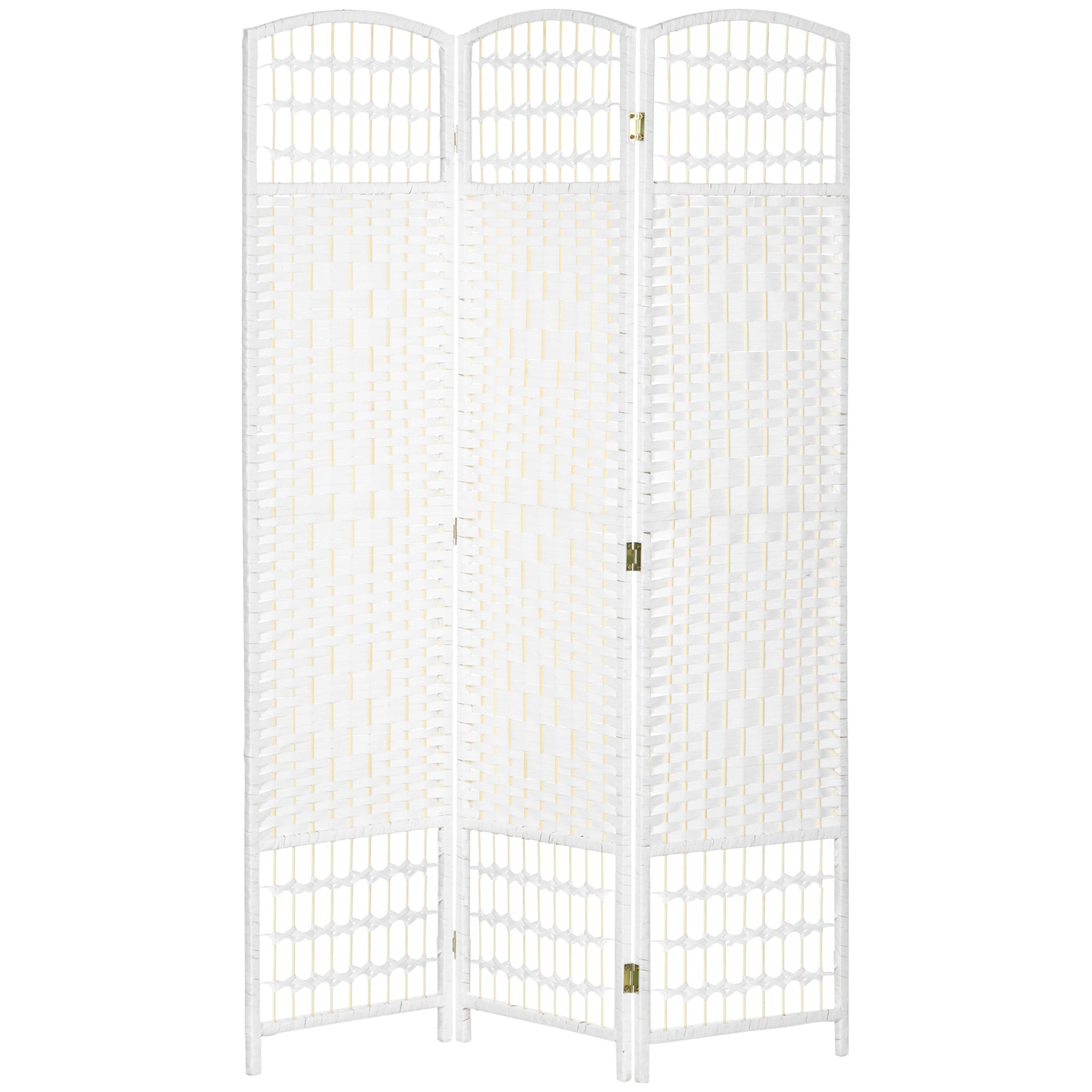3-Panel Room Divider Screen 120x170 cm Folding Room Partition with Paper Rope and Wood Frame Decoration for Bedroom Living Room White