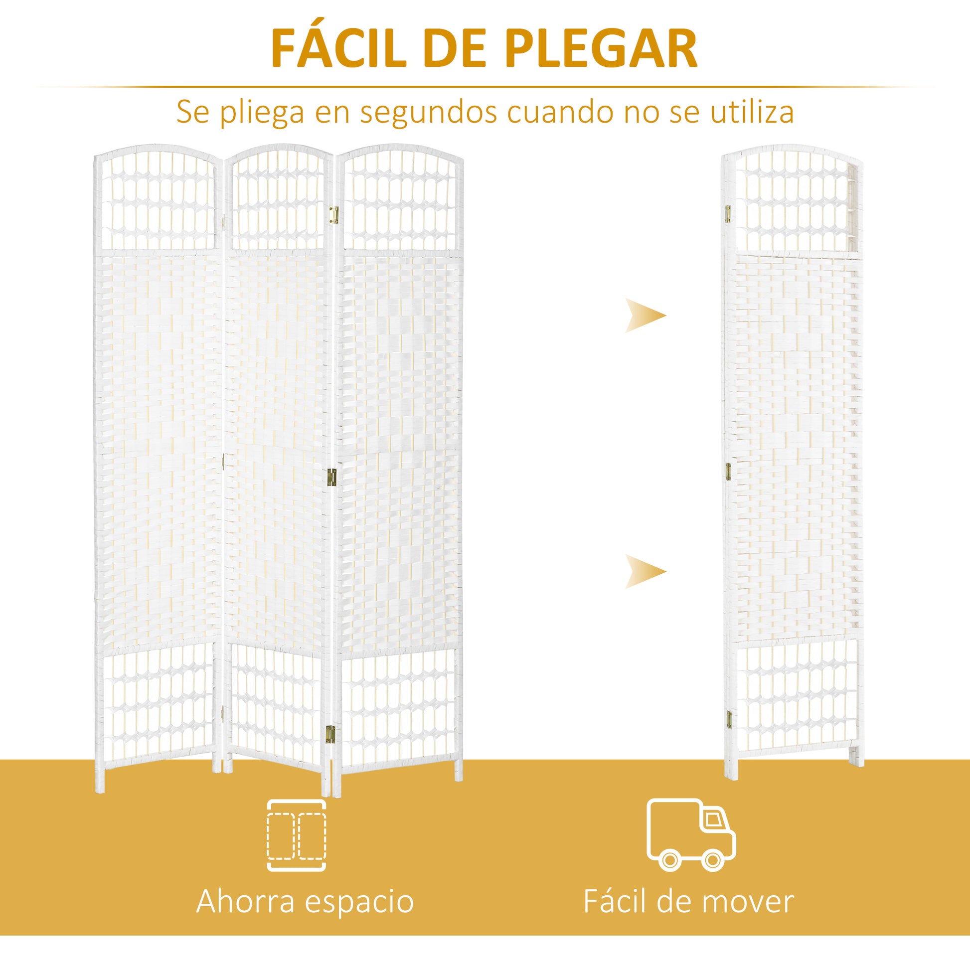 3-Panel Room Divider Screen 120x170 cm Folding Room Partition with Paper Rope and Wood Frame Decoration for Bedroom Living Room White