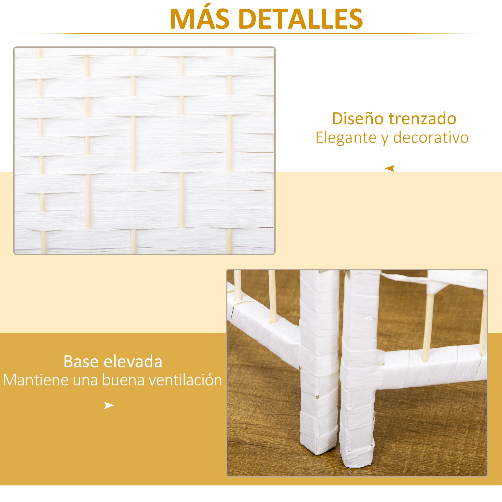 3-Panel Room Divider Screen 120x170 cm Folding Room Partition with Paper Rope and Wood Frame Decoration for Bedroom Living Room White